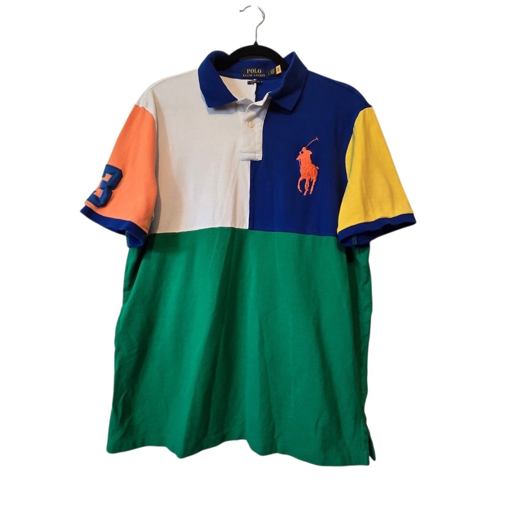 Polo Ralph Lauren Mens Multicolor Color Block Big Logo Polo Shirt Size 2XLT NWT